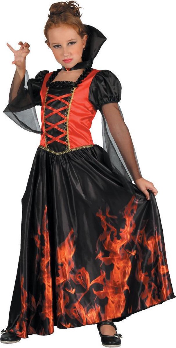 Halloweenjurkje Meisje Vlammen Vampier Maat 128-140